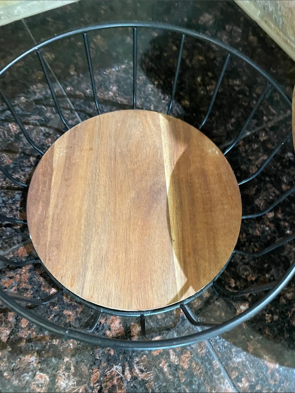 Hobby Lobby Black Metal and Natural Wood Two-Tier Stand